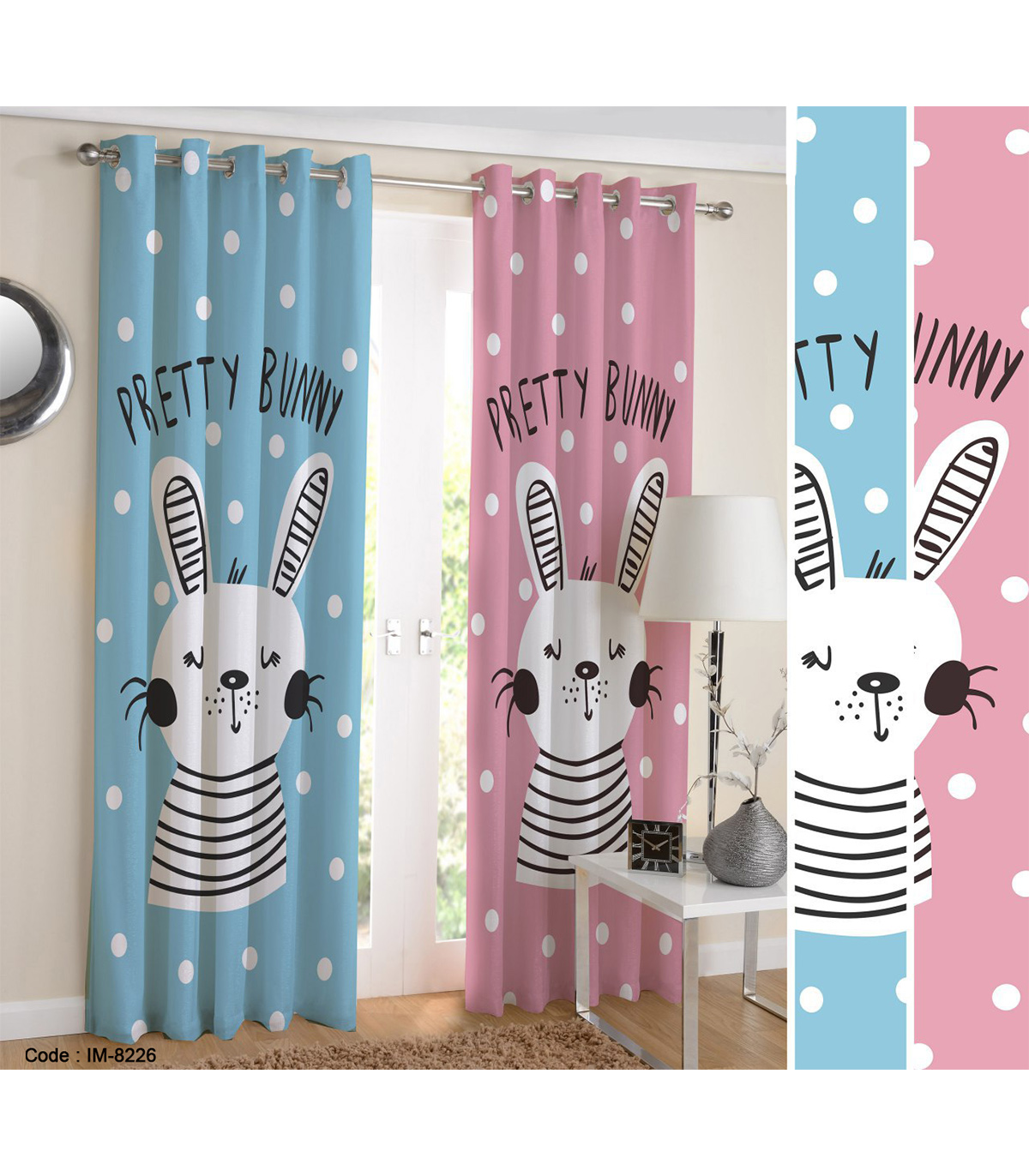 پرده اتاق دخترانه و پسرانه طرح pretty bunny