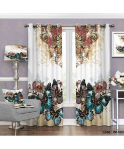 پرده دو تکه پانچی طرح پروانه های رنگی