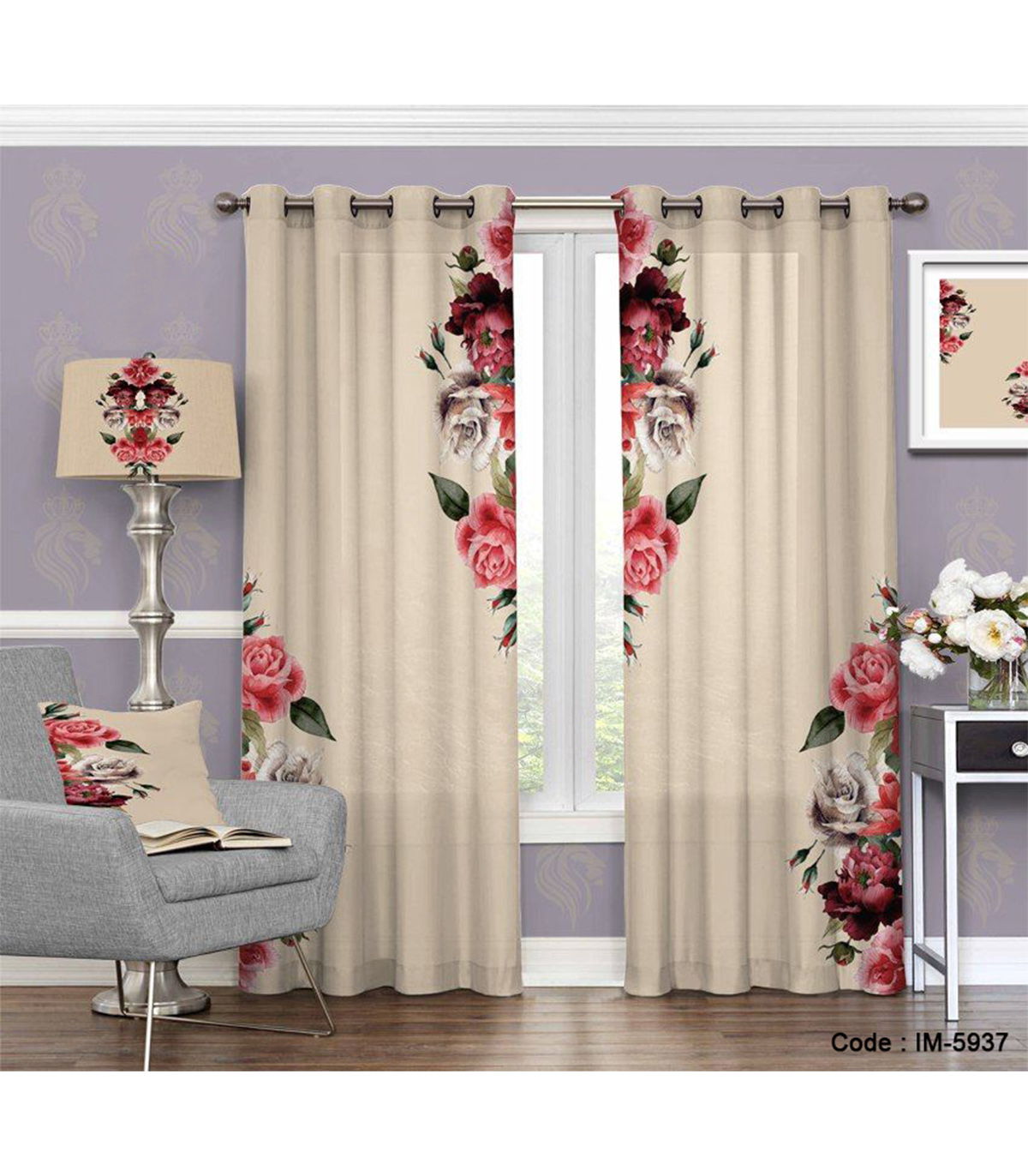 پرده شیک اتاق خواب عروس طرح باغ گل سرخ