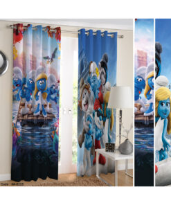 پرده اتاق کودک طرح کارتون اسمورف ها