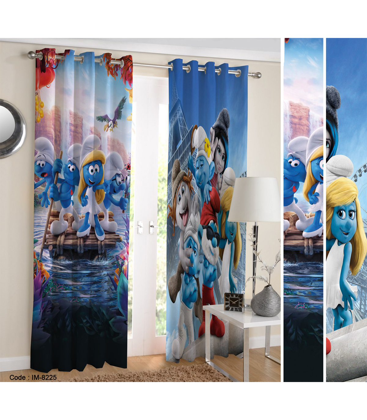 پرده اتاق کودک طرح کارتون اسمورف ها