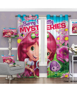 پرده کارتونی اتاق کودک دختر طرح دختر توت فرنگی