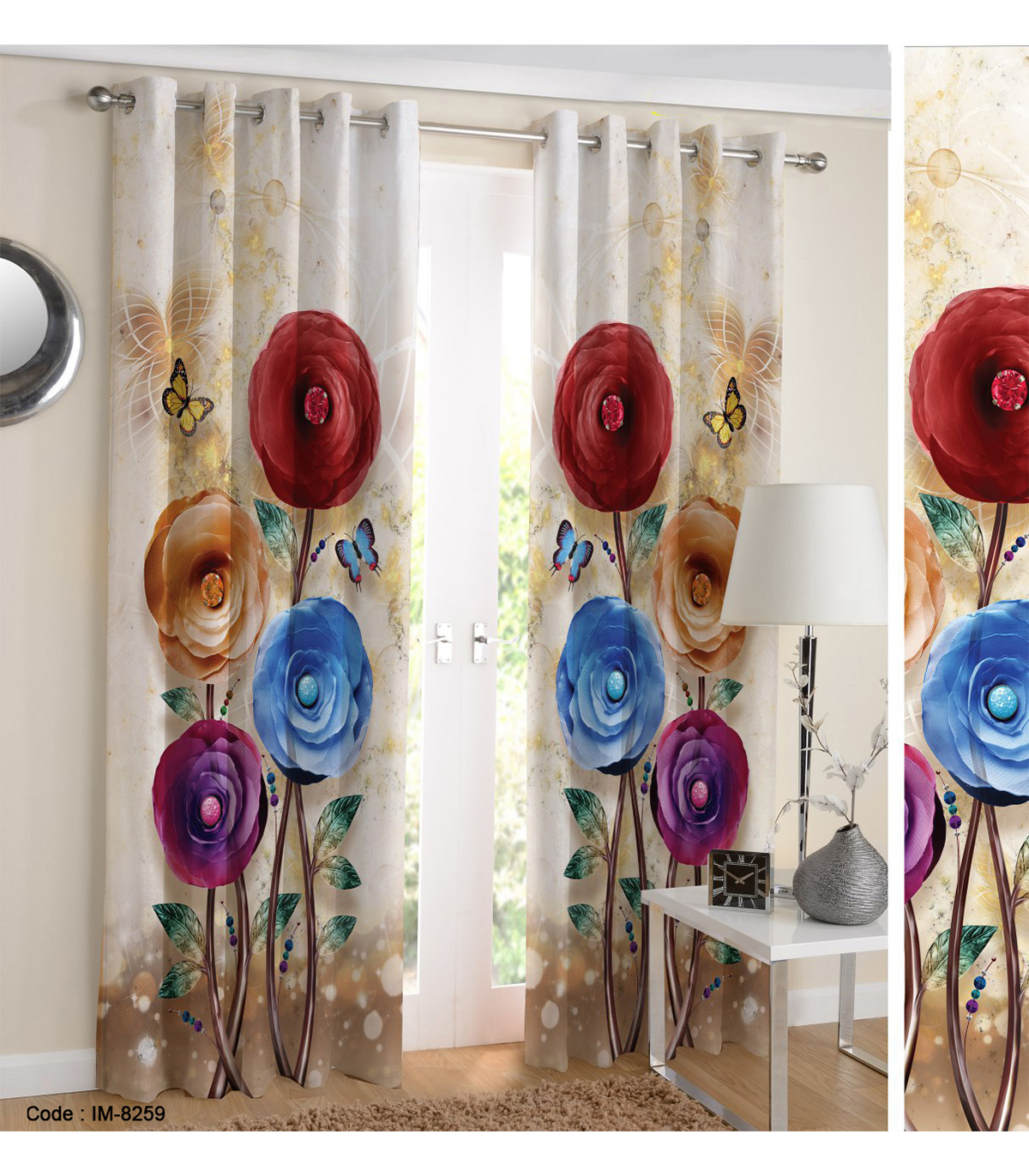 پرده دو تکه پانچی طرح گل های کاغذی