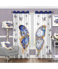 پرده پانچی اتاق نشیمن و خواب طرح پروانه آبی