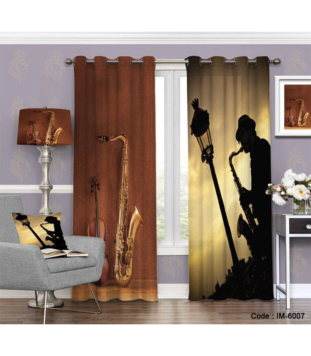 پرده سه بعدی فانتزی دو تکه طرح ترومپت