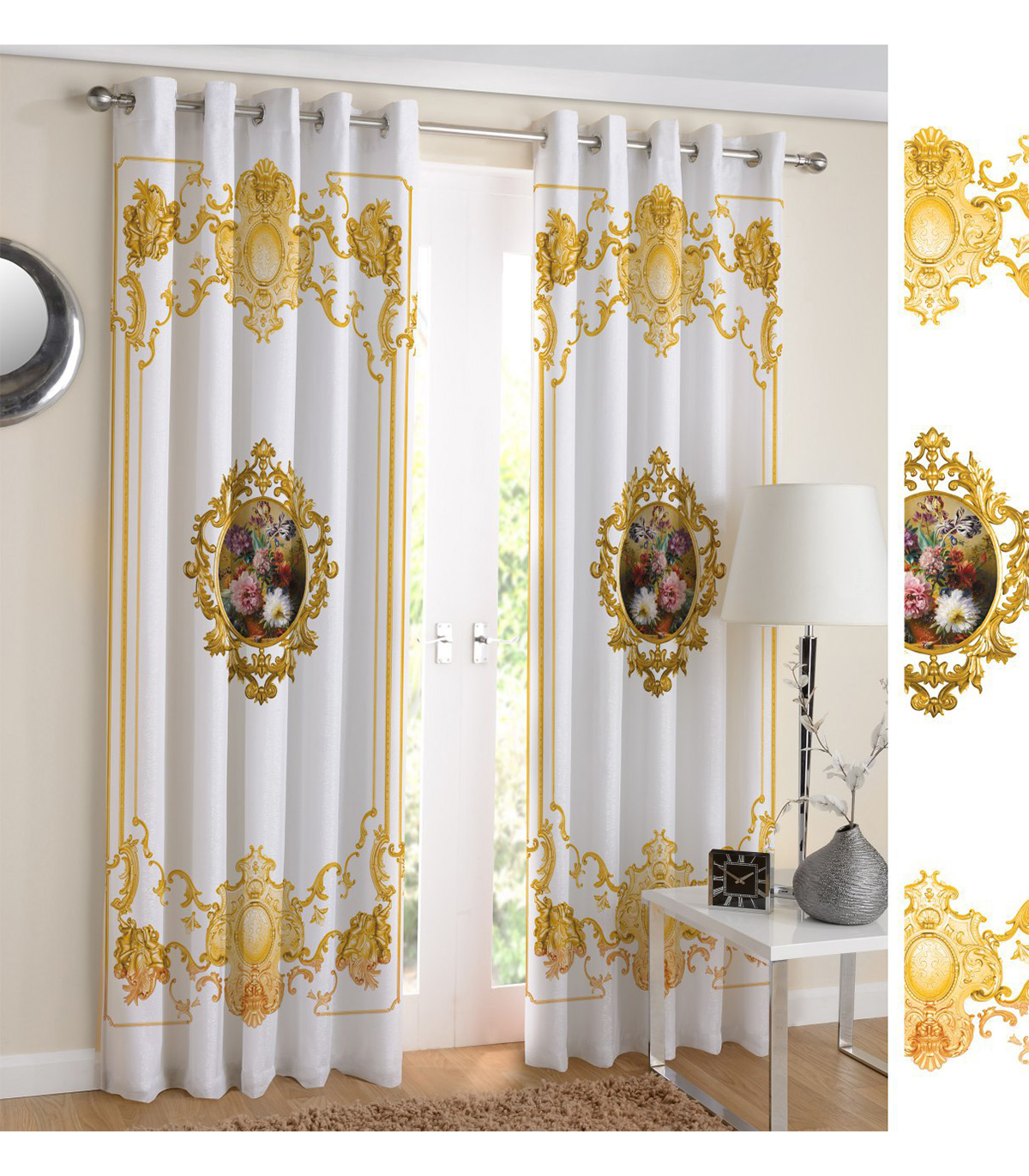 پرده پانچی اتاق پذیرایی طرح قاب گل