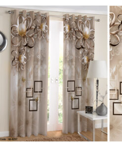 پرده سه بعدی طرح گل های مرواریدی کرم