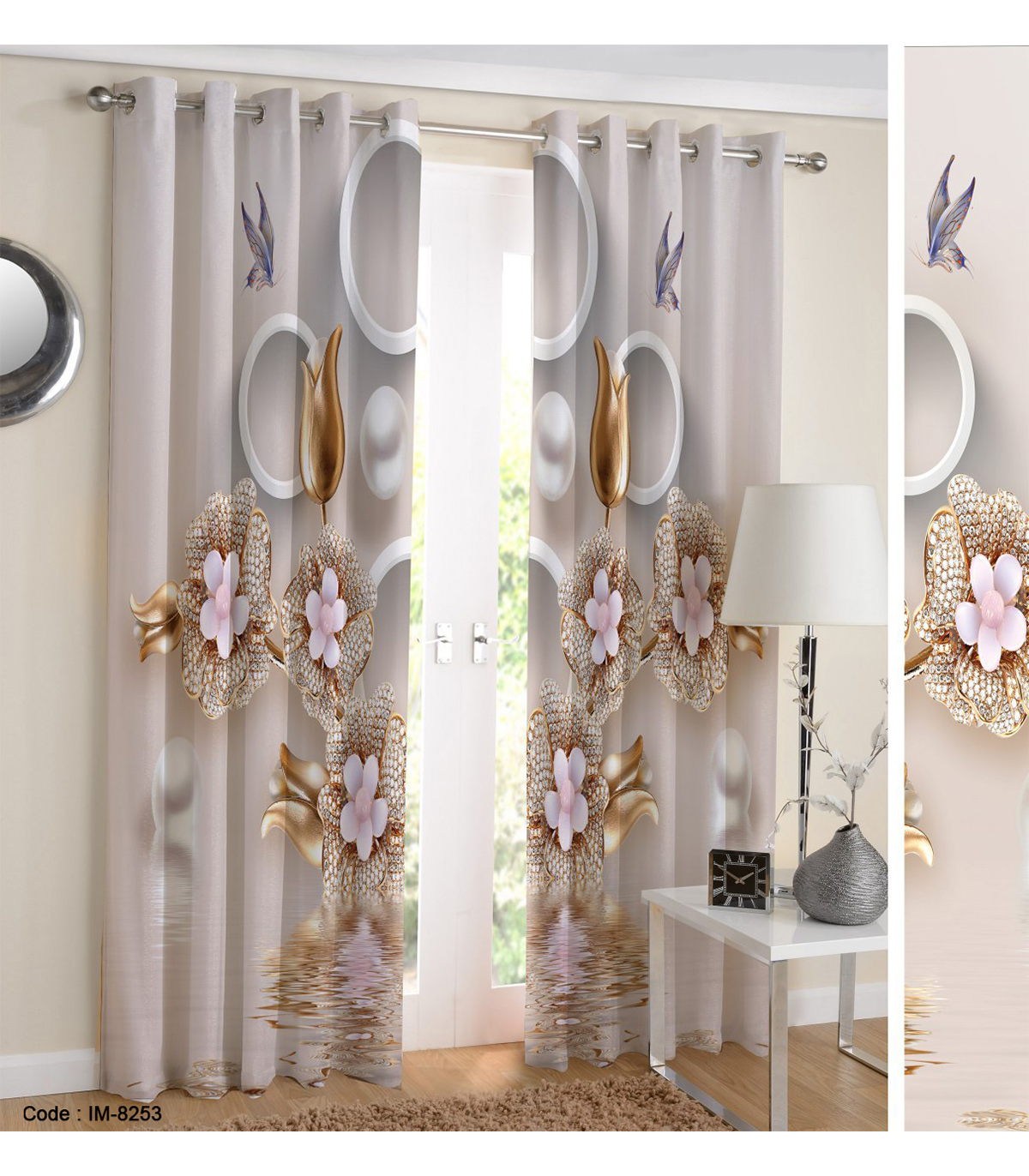 پرده پانچی سه بعدی طرح طلایی