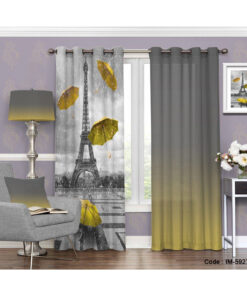 پرده پانچی خاکستری و زرد طرح پاریس