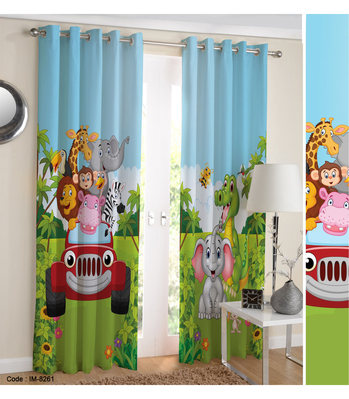 پرده اتاق کودک کارتونی طرح حیوانات جنگل