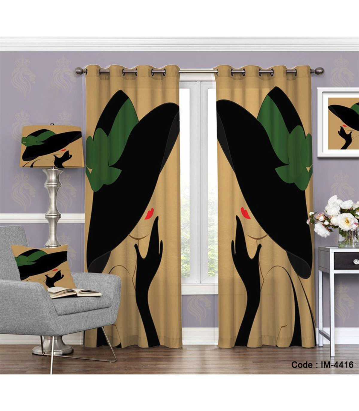 پرده پانچی فانتزی دو تکه طرح کلاه