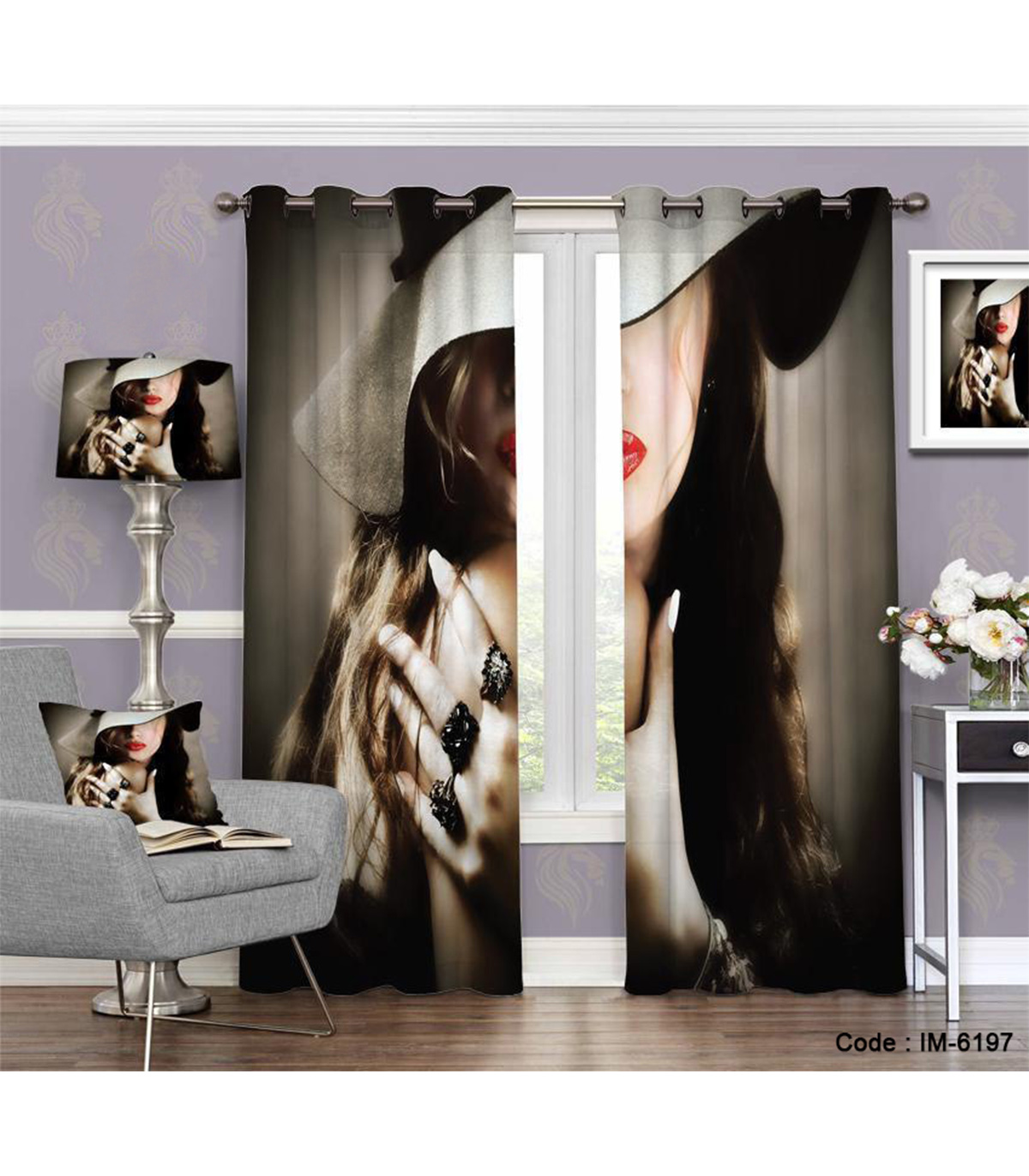 پرده اتاق خواب دخترانه طرح دختر جوان