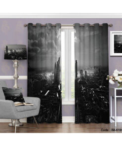 پرده پانچی سیاه و سفید طرح شهر در شب