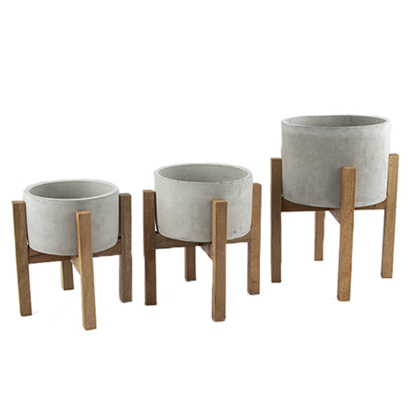 گلدان بتنی با پایه چوبی کد dco48