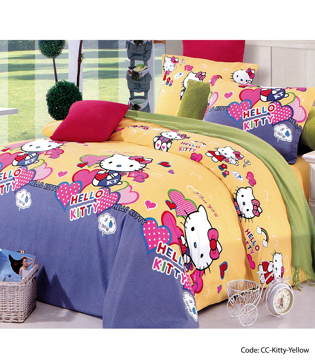 روتختی و ملحفه دوختدار عروسکی نوجوان مدل KITTY YELLOW