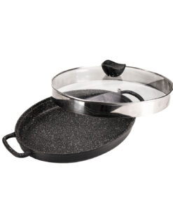 ماهیتابه چدن درب شیشه ای گرد سایز 34 مدل Angel