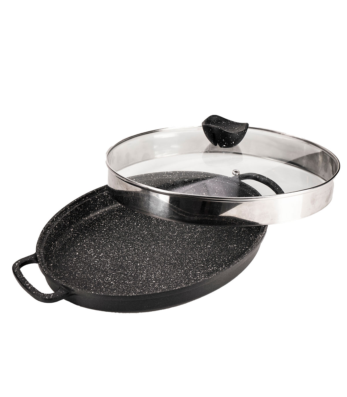 ماهیتابه چدن درب شیشه ای گرد سایز 34 مدل Angel