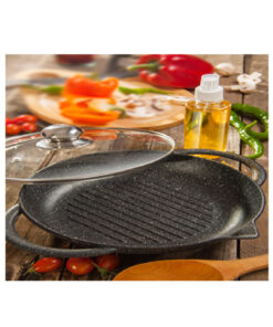 تابه درب شیشه ای چدنی دسته دار سایز 24 مدل Teyam