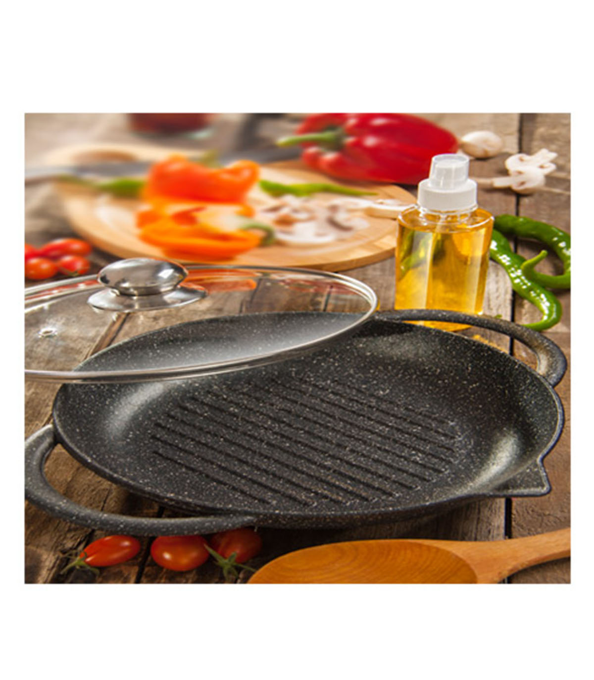 تابه درب شیشه ای چدنی دسته دار سایز 24 مدل Teyam