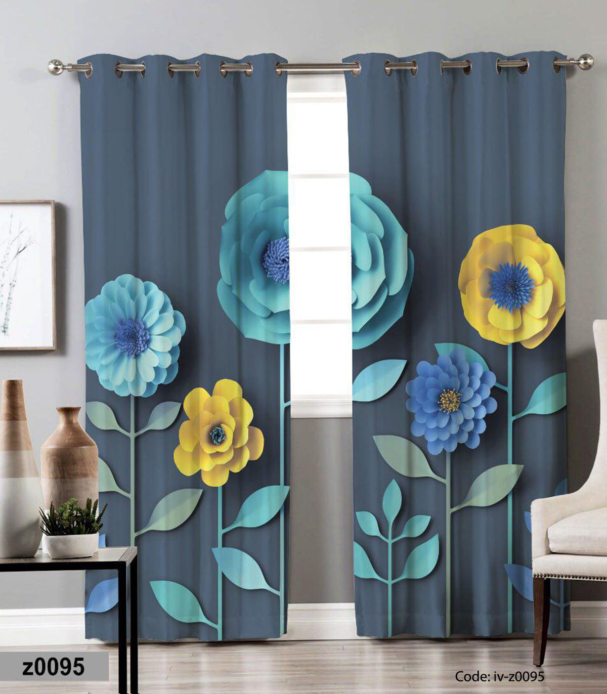 پرده پانچی فانتزی مدل شاخه گل