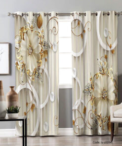 پرده پانچی اتاق پذیرایی مدل گل طلایی