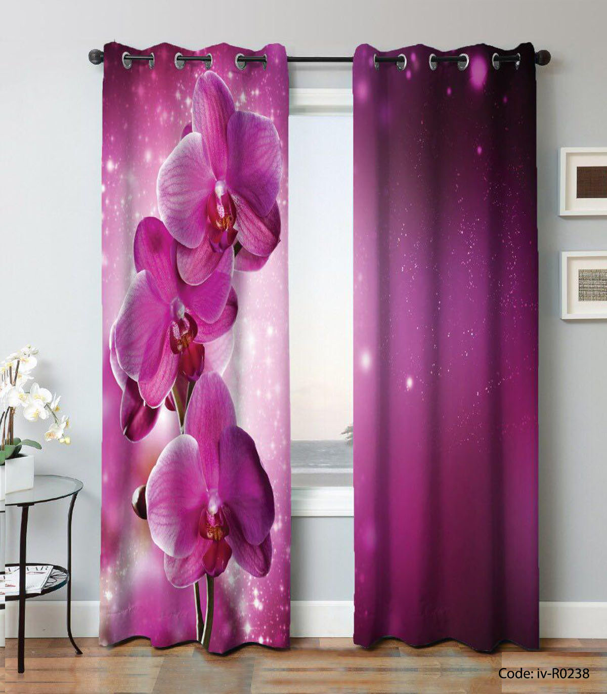 پرده پانچی اتاق پذیرایی مدل ارکیده بنفش