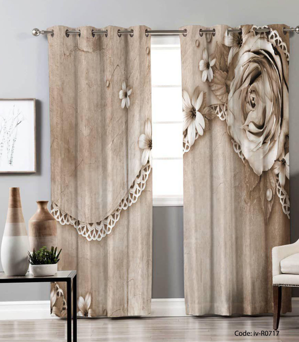 پرده پانچی پذیرایی مدل رز