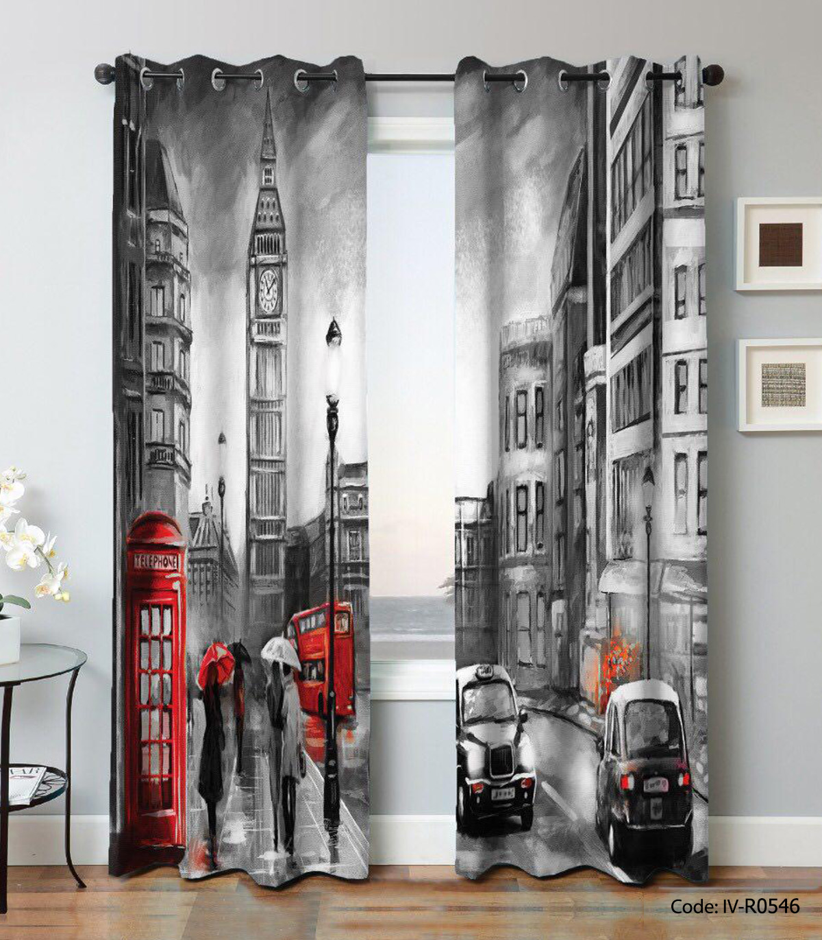 پرده پانچی پذیرایی 2 تکه مدل لندن