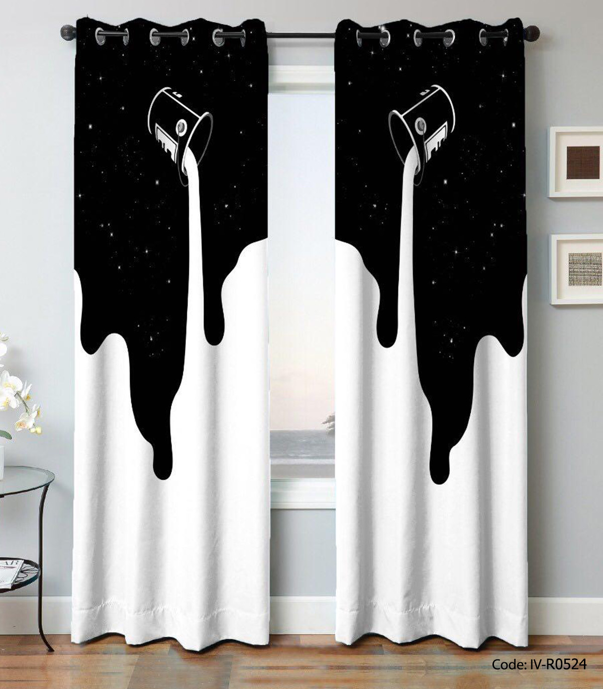 پرده پانچی دو تکه مدل سطل رنگ