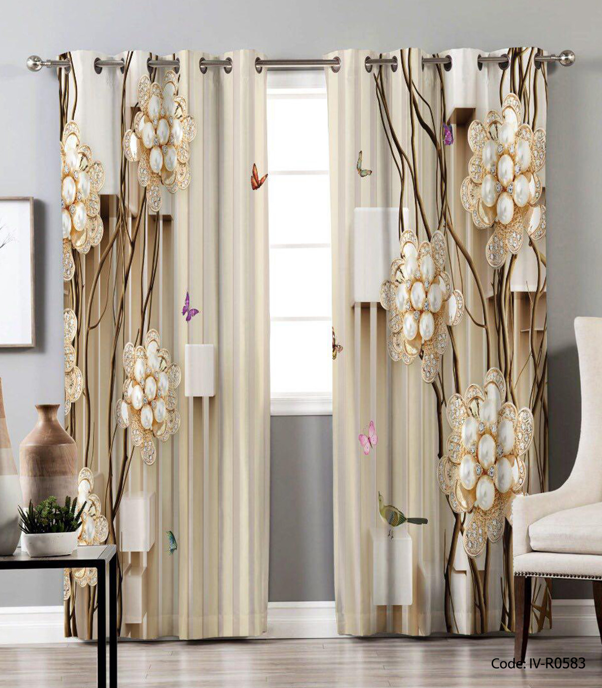 پرده پانچی دو تکه مدل گلستان