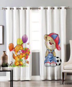 پرده اتاق کودک پانچی دو تکه مدل خرسی