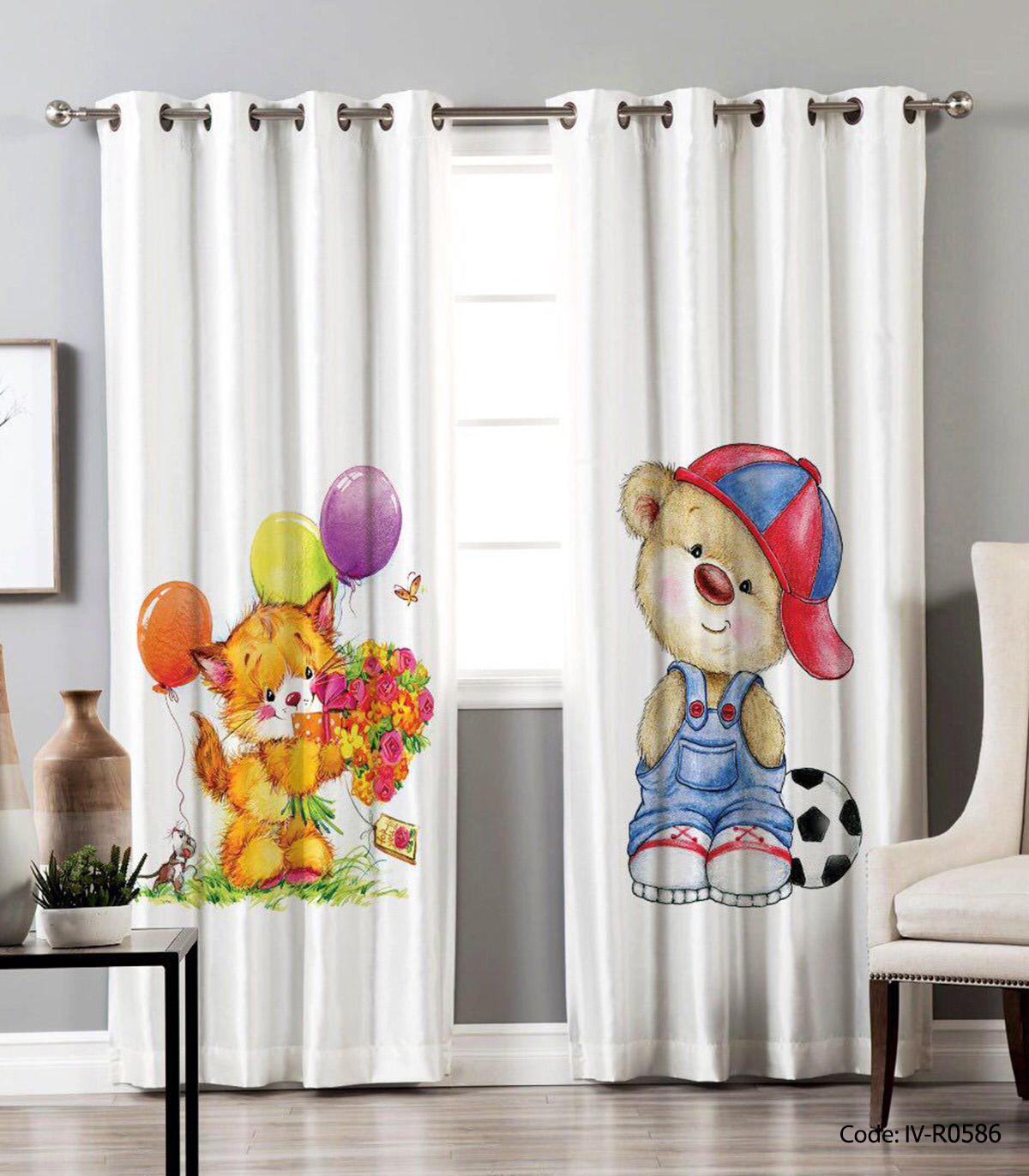 پرده اتاق کودک پانچی دو تکه مدل خرسی