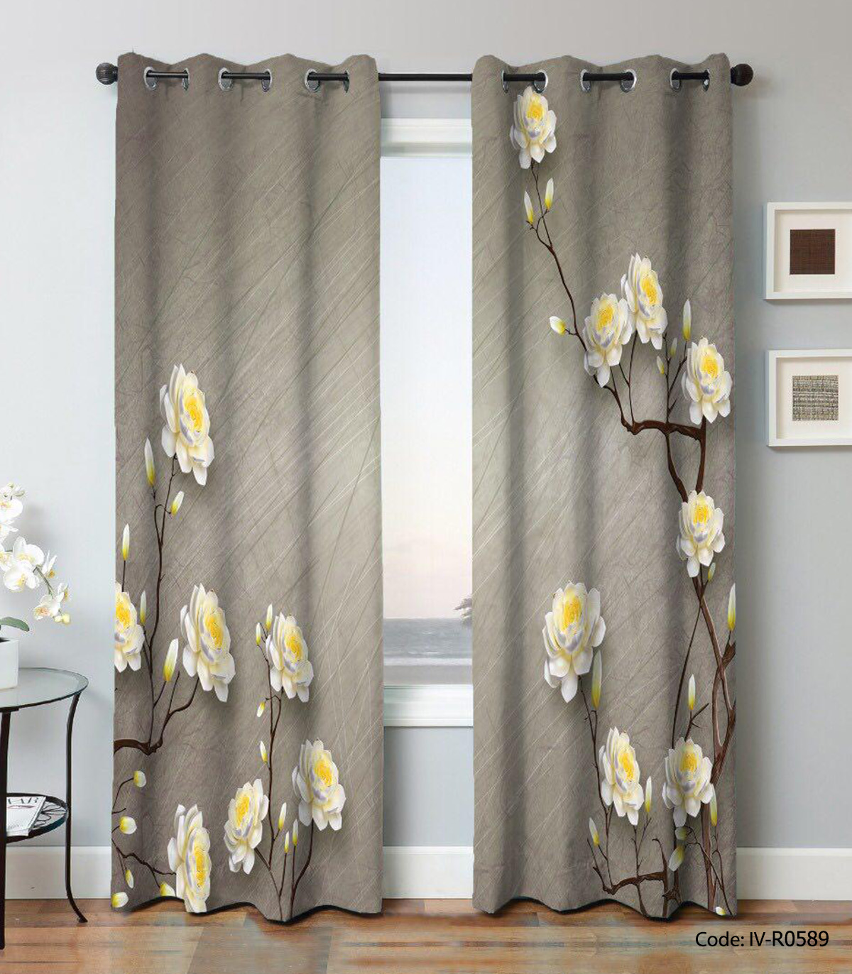 پرده پانچی دو تکه مدل درخت بهار