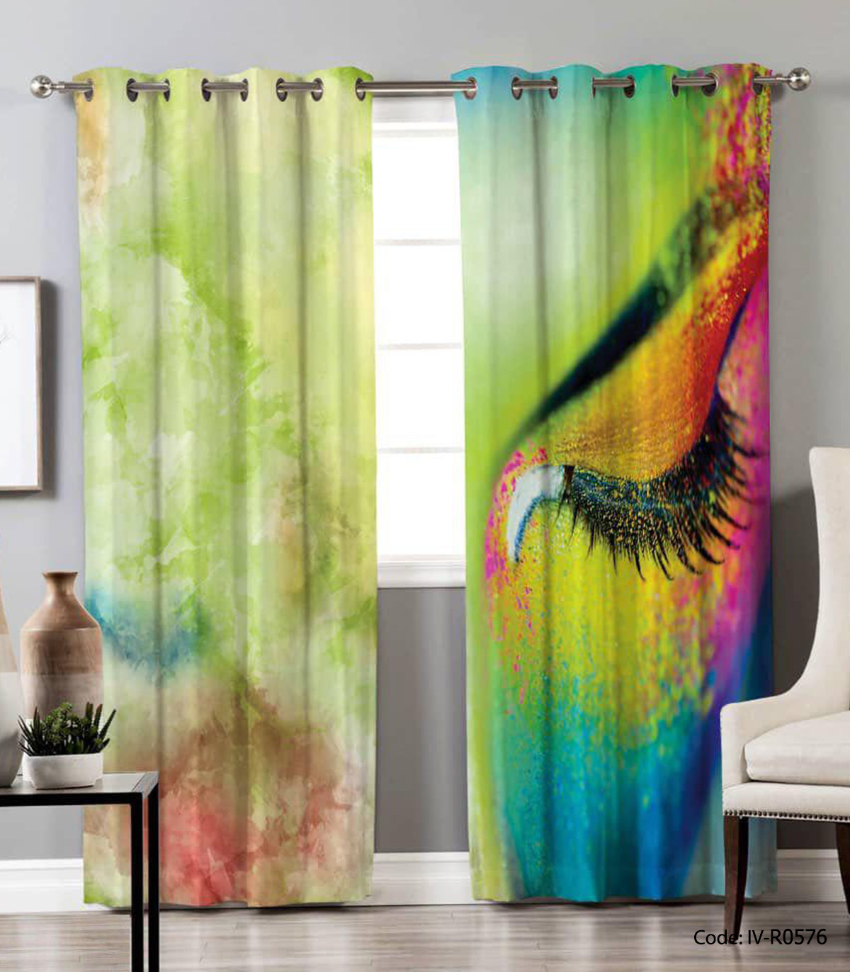 پرده پانچی دو تکه مدل چشم