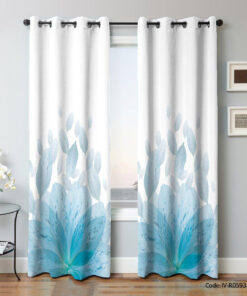 پرده اتاق پذیرایی پانچی مدل برگ آبی