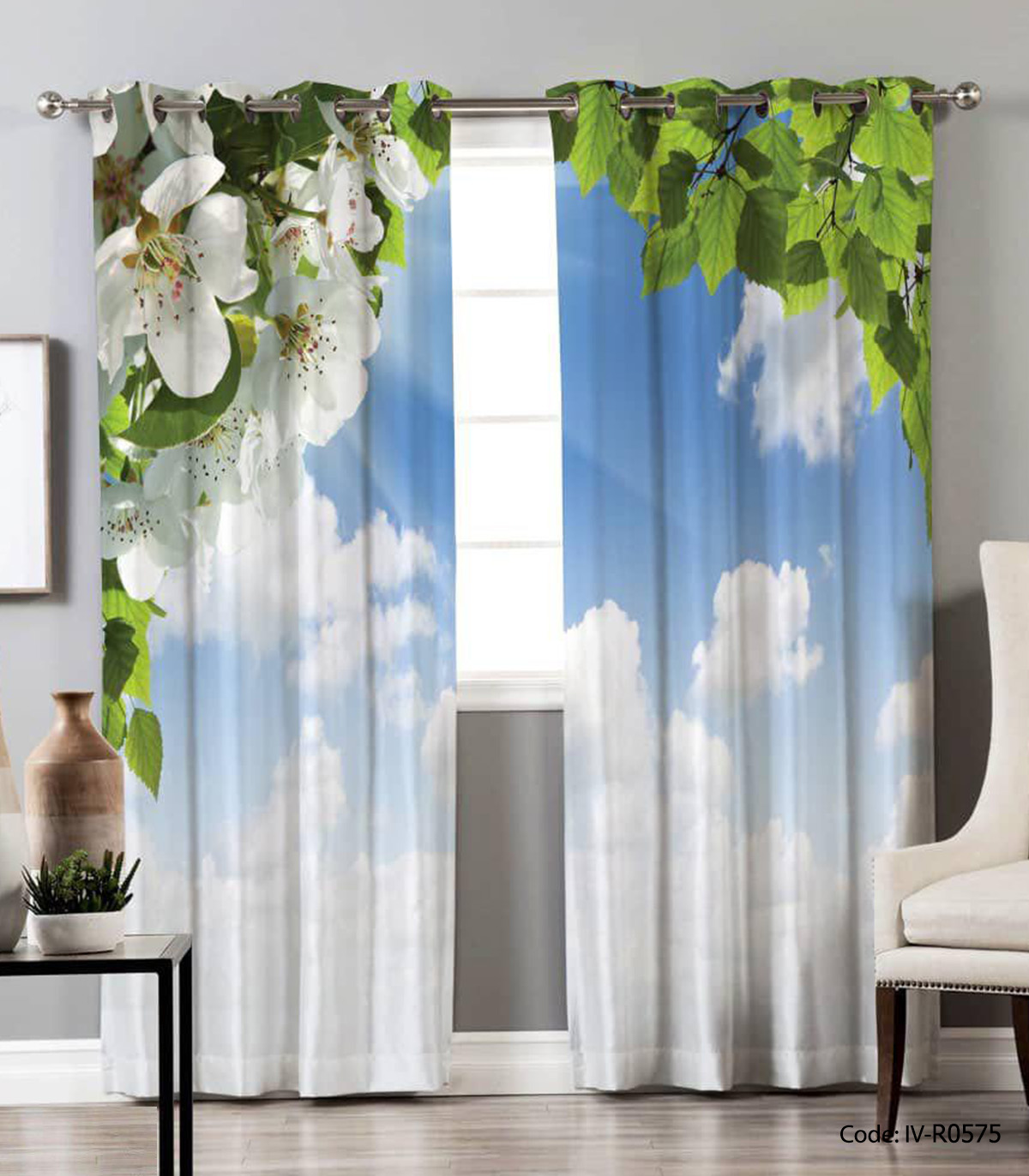 پرده پانچی دو تکه مدل آسمان