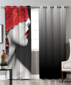 پرده دو تکه پانچی مدل قرمز