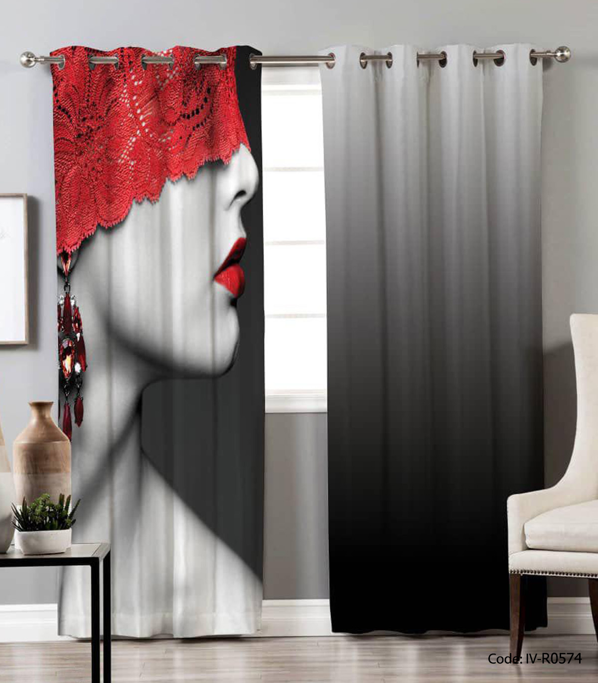 پرده دو تکه پانچی مدل قرمز