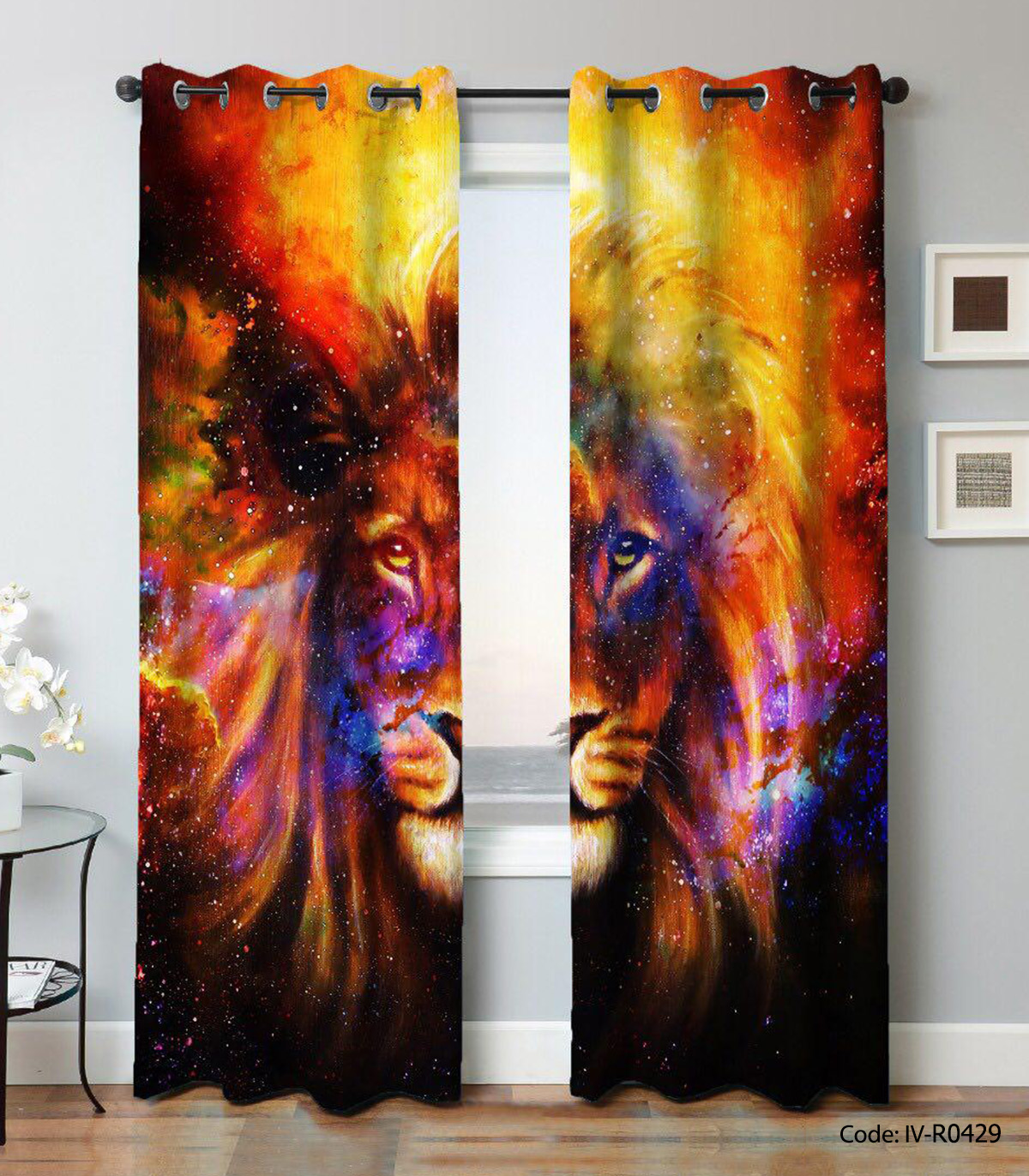 پرده رنگارنگ پانچی مدل شیر