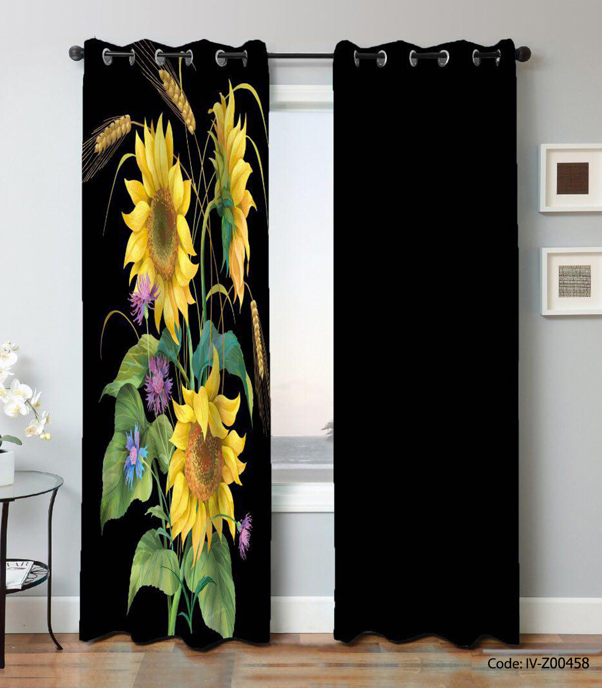 پرده پانچی دو تکه مدل آفتاب گردان