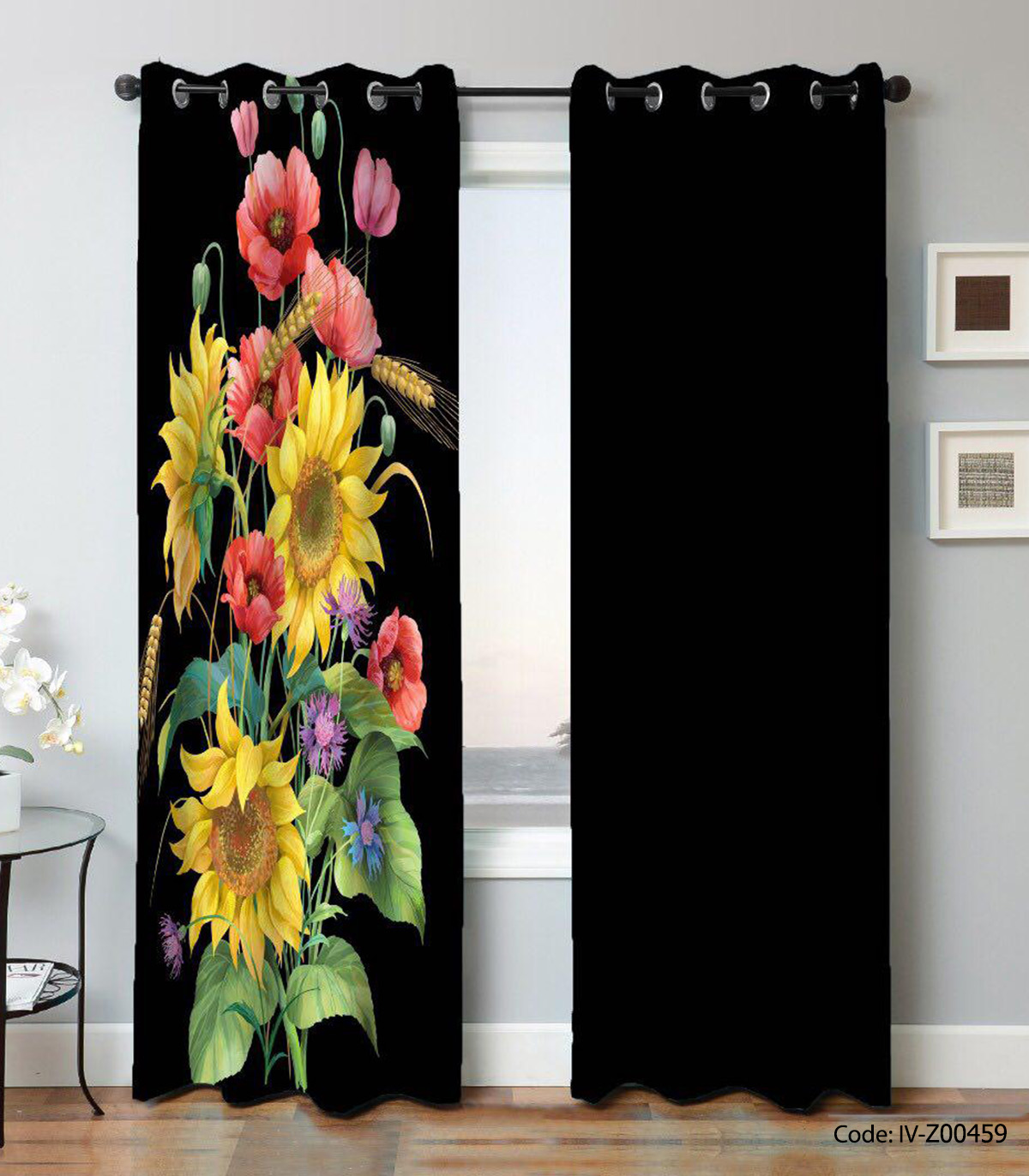 پرده دو تکه پانچی مدل گل گندم