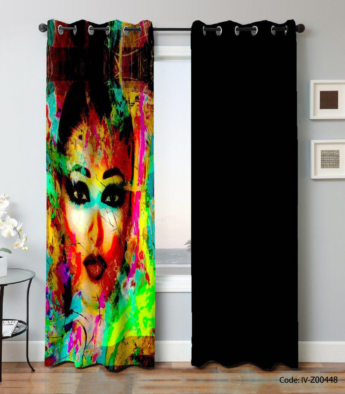 پرده پانچی دو تکه نقاشی مدل چهره