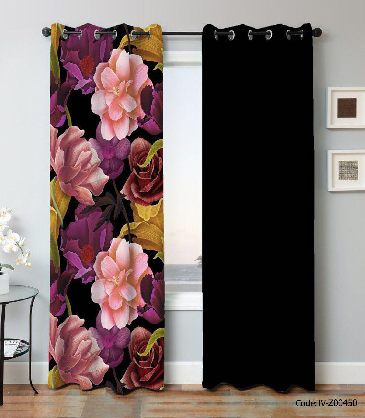 پرده گلدار پانچی مدل گل درشت