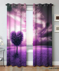 پرده دو تکه فانتزی پانچی مدل درخت بنفش