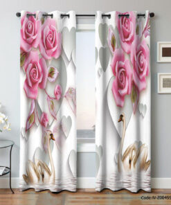 پرده پانچی گل دار مدل رز صورتی