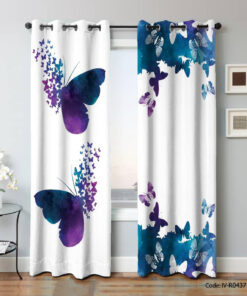 پرده پانچی زمینه سفید مدل پرواز پروانه