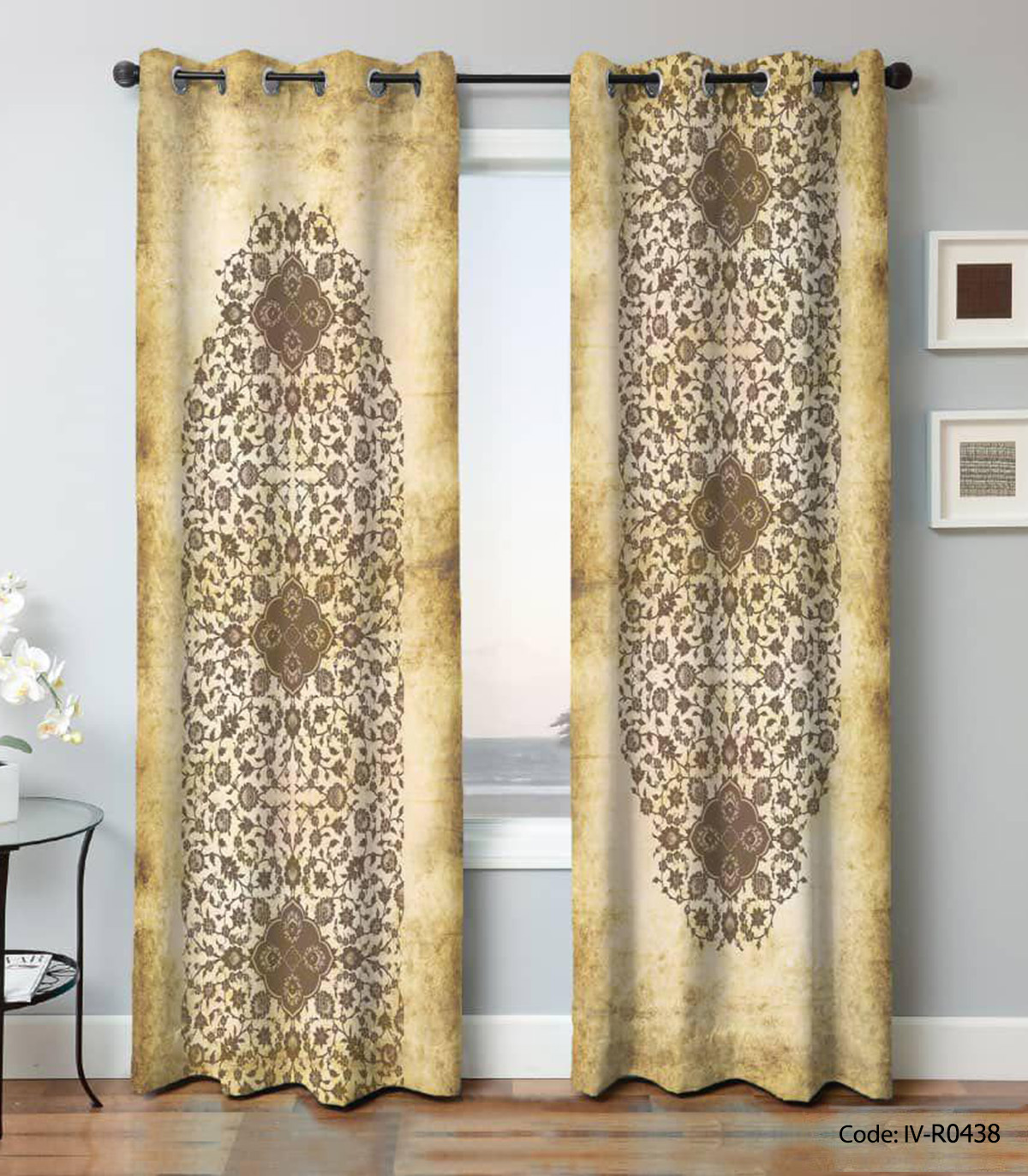 پرده کلاسیک دو تکه مدل لوزی کرم