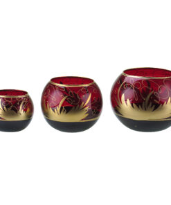 ست جا شمعی بوم 3 عددی طرح آتش قرمز با طرح های طلایی