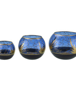 ست جا شمعی بوم 3 عددی طرح آتش آبی با طرح های طلایی