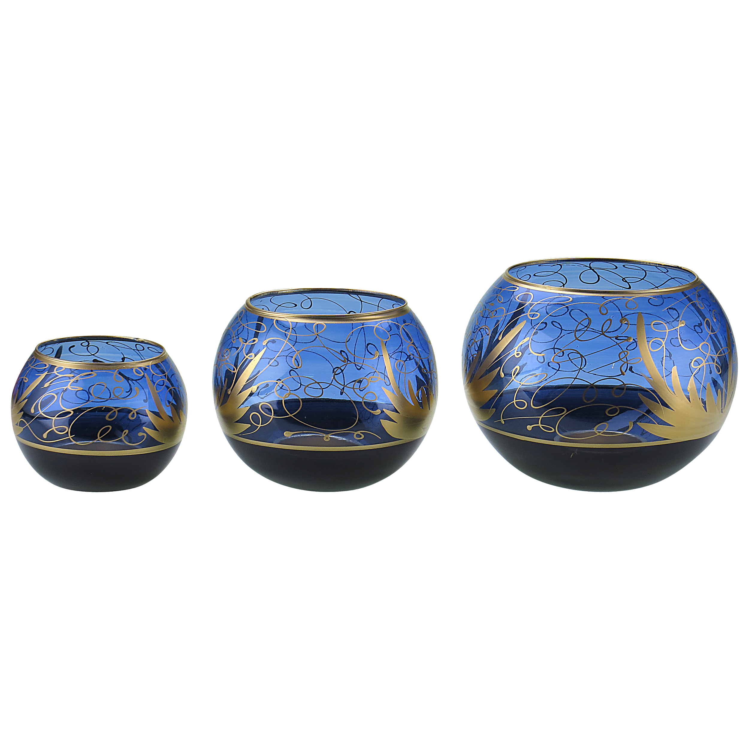 ست جا شمعی بوم 3 عددی طرح آتش آبی با طرح های طلایی